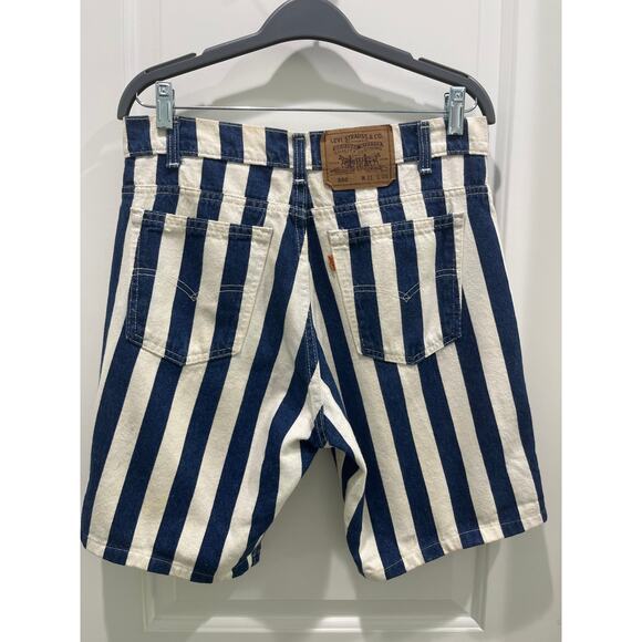 Vintage Levi Denim Striped Long Shorts Orange Tab Sz 31 - Picture 3 of 4